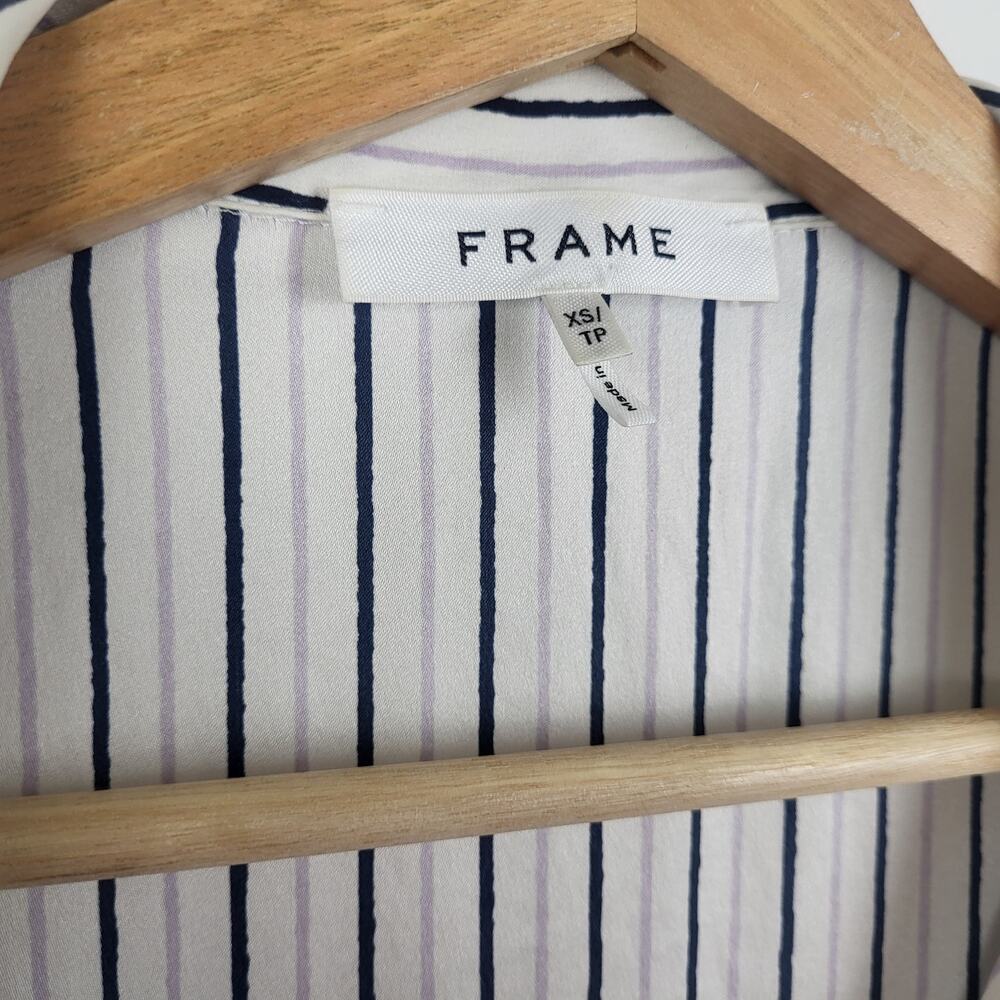 FRAME 100% Silk Striped Button Down Blouse | Black White XS - Picture 5 of 11